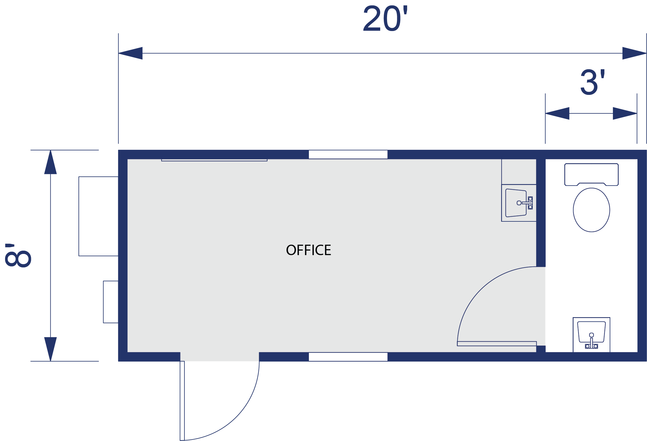 20’ Office Elite Container with Restroom Dimensions and Specifications
