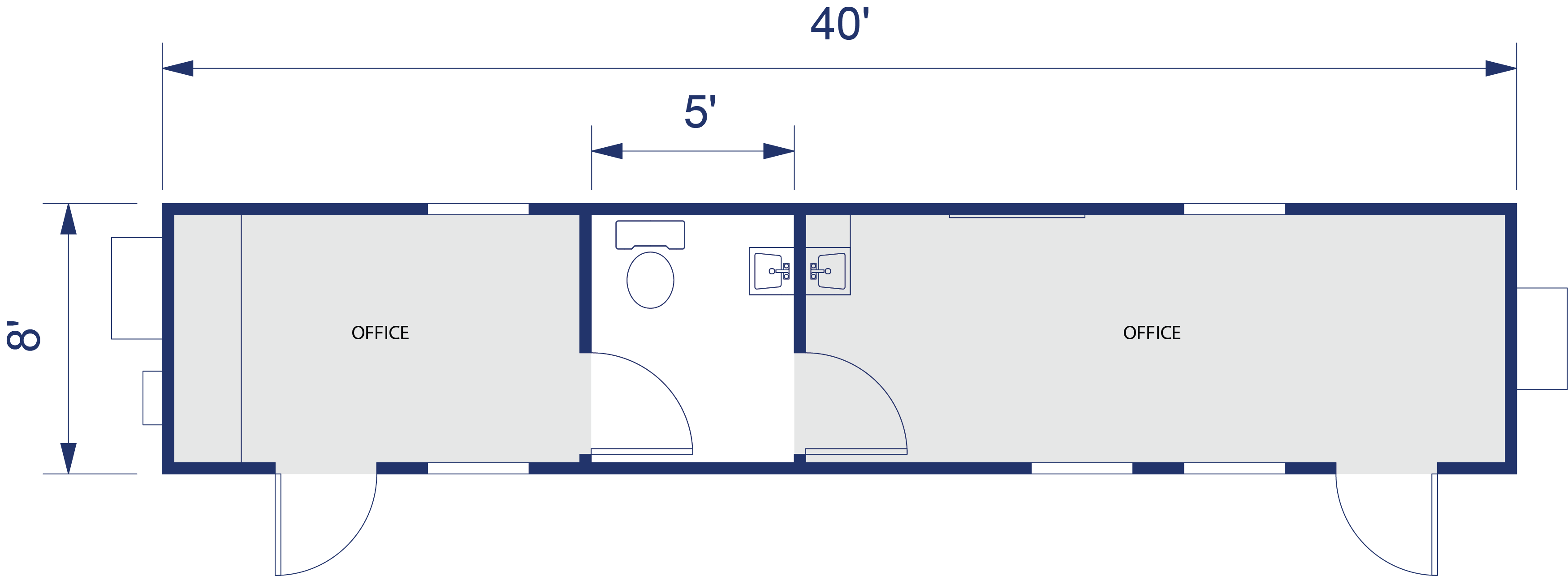 40’ Office Elite Container with Restroom Dimensions and Specifications