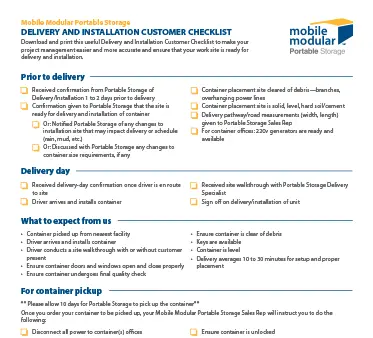 Delivery and Installation Customer Checklist